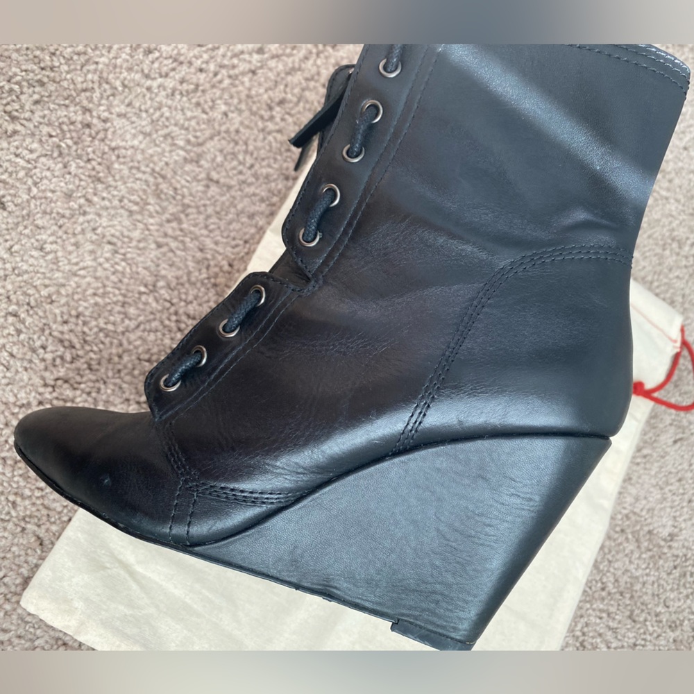 Zara SRPLS Real Leather High Wedge Black Ankle Boots Booties Zip Size 8 / 39 - Picture 11 of 16